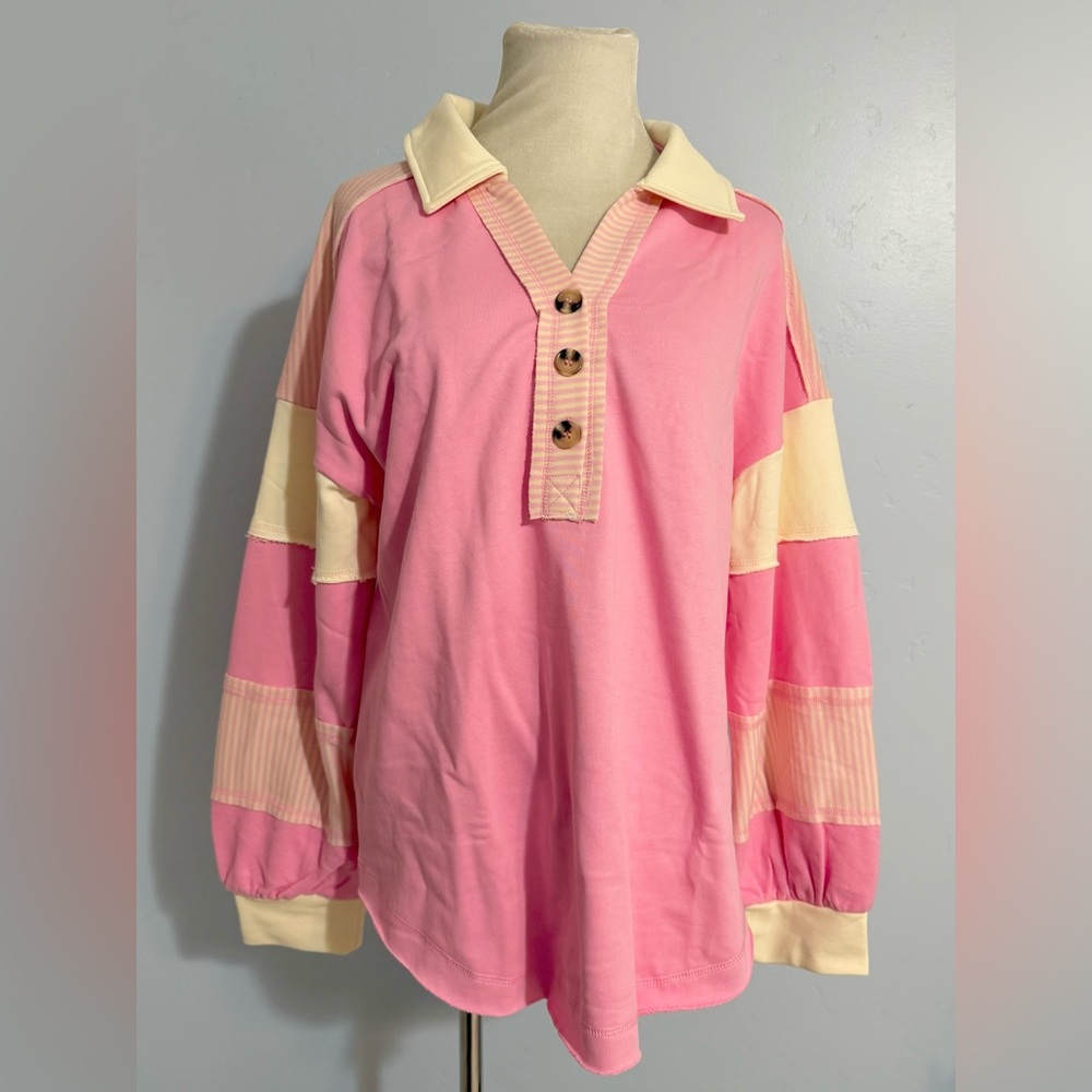 Polo Pullover Top with Stripes - Picture 2 of 7